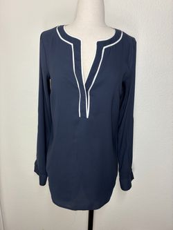 Ann Taylor Navy Blue Long Sleeve Tunic Blouse