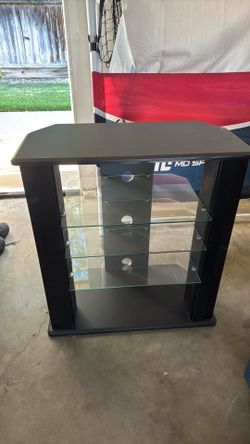 Black Media Stand with Glass Shelves