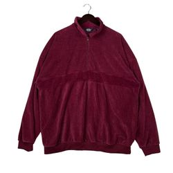 Vintage Knightsbridge Sweatshirt Redish Purple Velour 1/4 Zip Collared Pullover SZ 2X