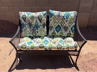 Outdoor wicker resin patio loveseat couch with cushions
