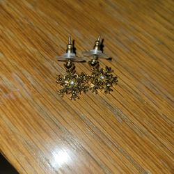 Gold-Tone Snowflake Dangle / Drop Earrings with Center Crystal