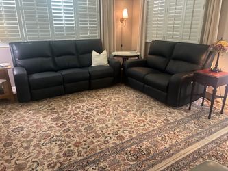 Black Leather Reclining Sofa and Loveseat Set
