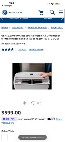 GE® 10,000 BTU Class Smart Portable Air Conditioner
