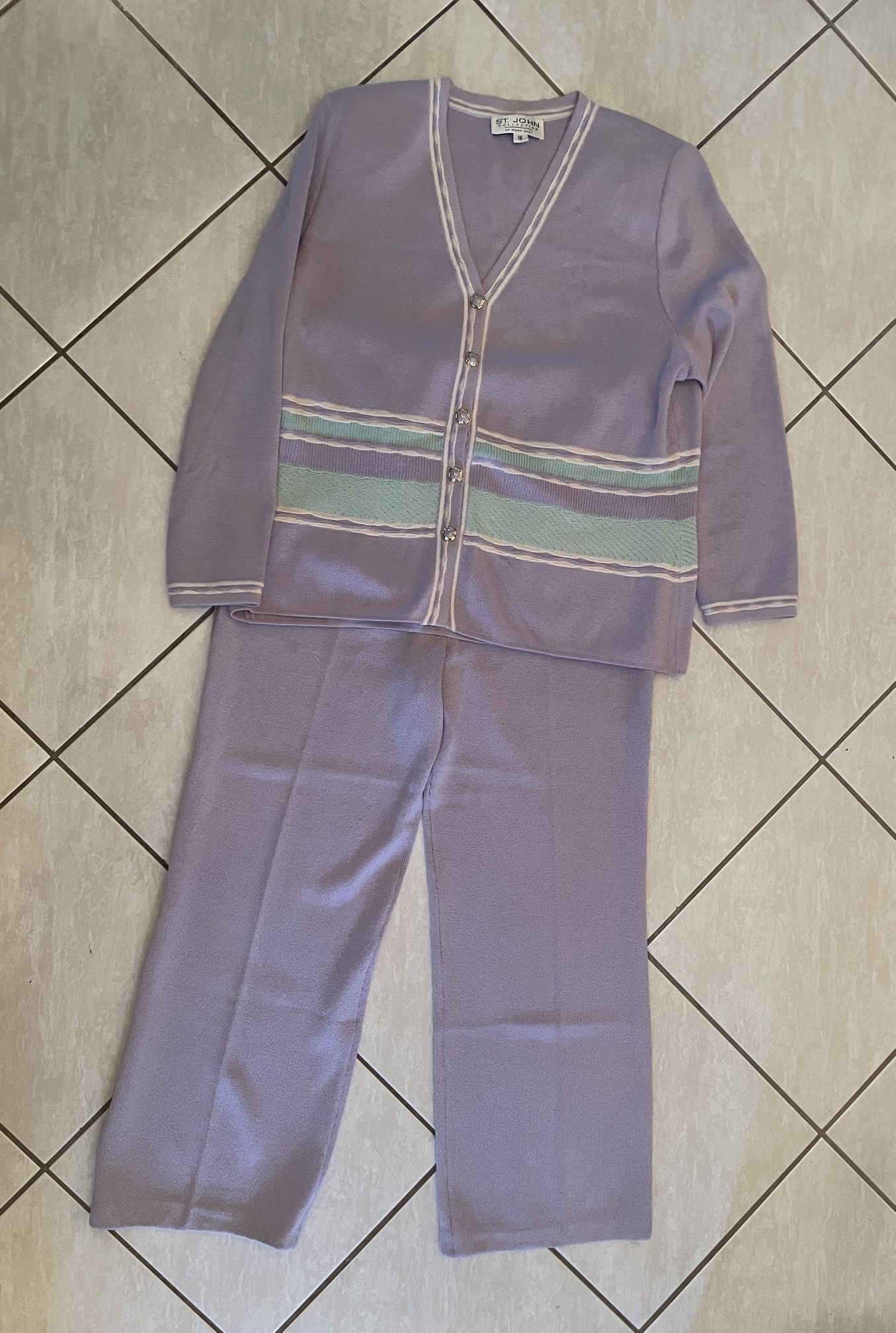 Vintage St. John Collection By Marie Grey- Lavender Cardigan & Pants Size 16