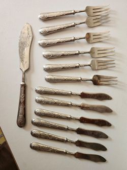 Antique 800 Silver Fish Flatware Set – 13 Pieces – Art Nouveau / Jugendstil Style