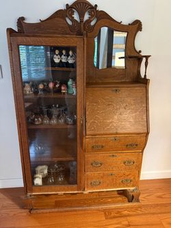 Antique Oak side by side Secretary Desk with Display Cabinet