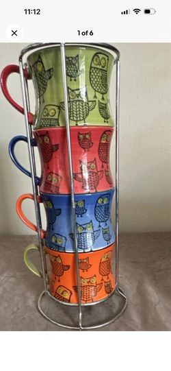 Pier 1 Owl mugs set of 4