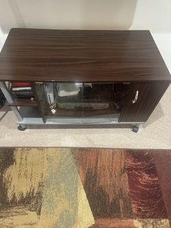 Modern TV Stand / Media Console with Glass Doors & Storage (on Wheels) 