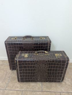 Vintage Antique 1930's Royalshire Ever-Wear Alligator Suitcase Trunks
