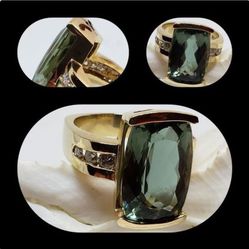 Deep Green Tourmaline Diamond 14KYG Ring Size 7 