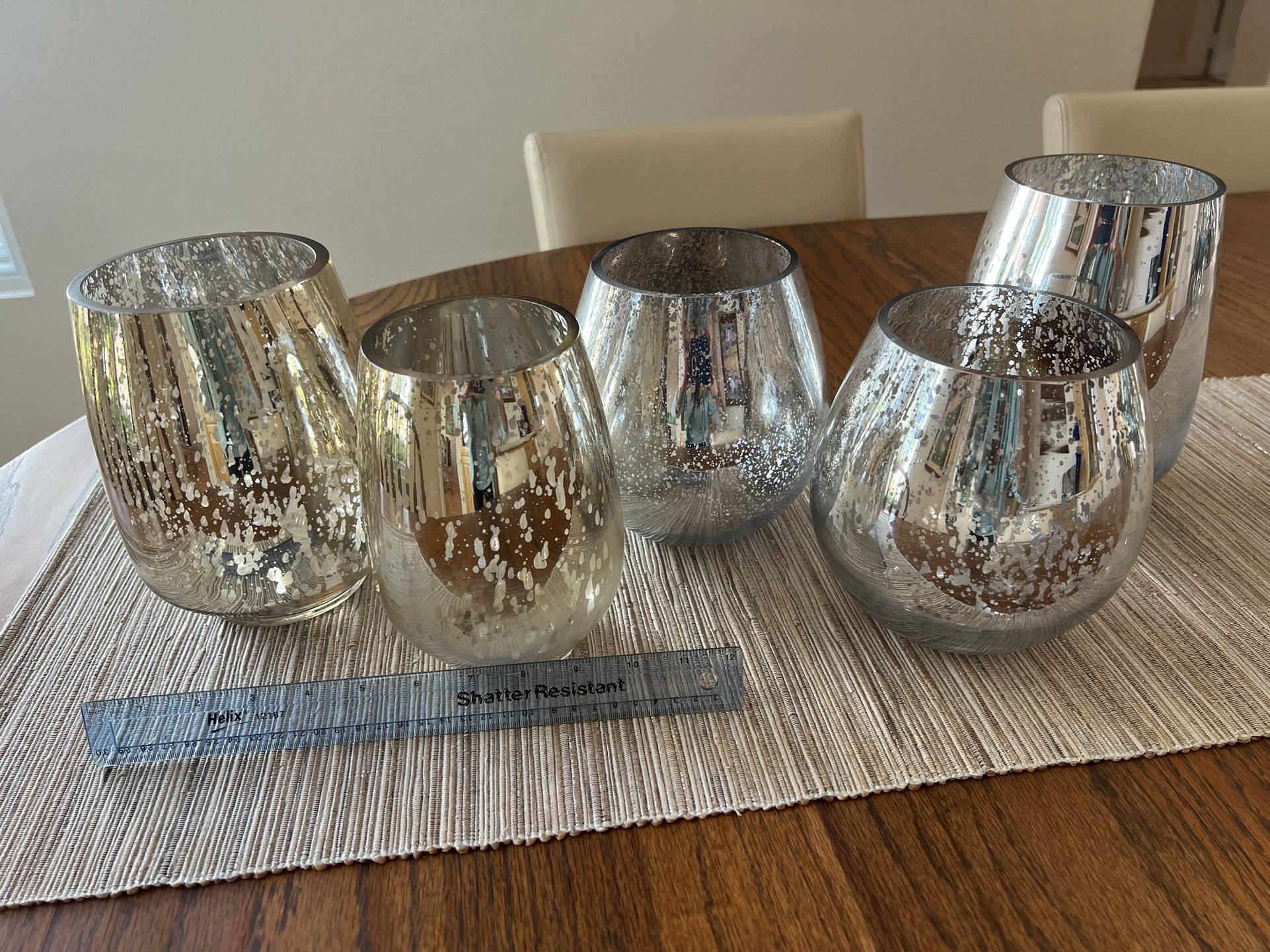 Silver and Gold tone Glass Hurricane Vases