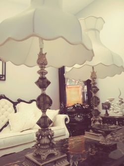Set of 2 vintage ornate lamps. 3 and a half feet tall