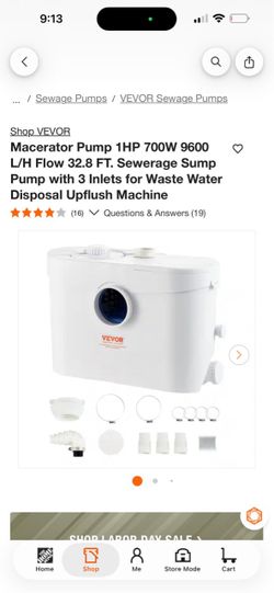 VEVOR Macerator Pump 1HP 700W Sewage Sump Pump
