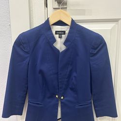 bebe Blue Suit Jacket Blazer 3/4 Sleeve Gold Tone Hardware Size 00 Women