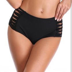 Small RELLECIGA Women's Strappy High Waisted Bikini Bottom Full Coverage Swim Briefs