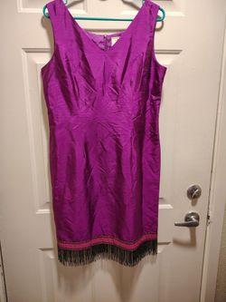 Vintage ICE Silk Sleeveless Dress with Beaded Fringe Hem