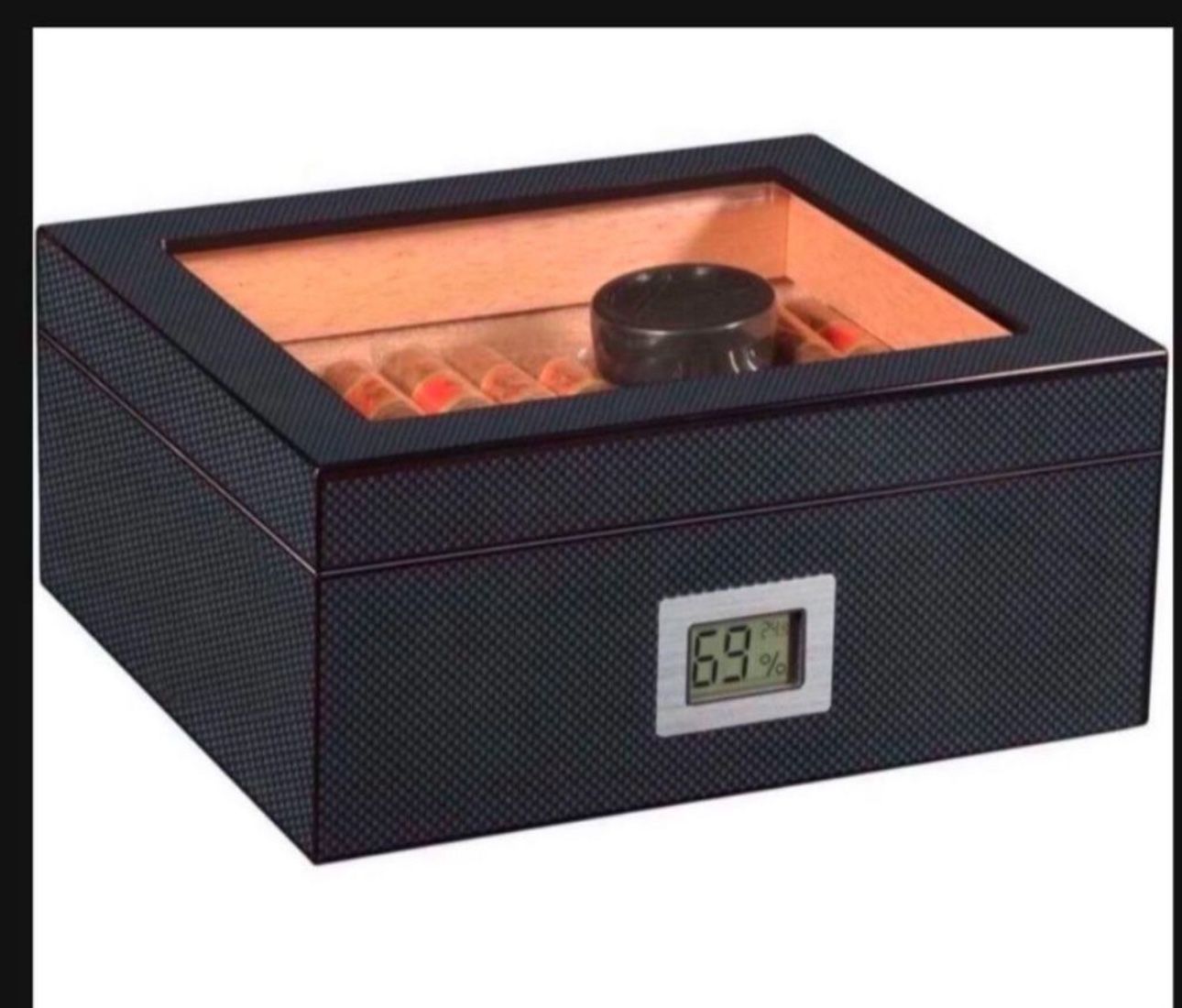 Box with Digital Hygrometer and Humidifier, Carbonk Fiber Glass Top Case Gift Set, Cedar Wood Accessories Gift 