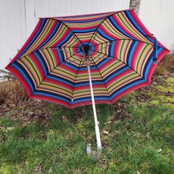 Colorful Stripes Umbrella By TOTES 40" Across, Silver Clear Color Handle Automatic. 