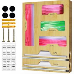 Foil and Plastic Wrap Organizer for Ziplock, 6 in 1, Included 4 Storage Bag Organizer for Kitchen Drawer, 2 Dispenser with Cutter