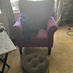 Purple accent chair and foot stool