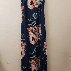 Long Blue Flower Dress 