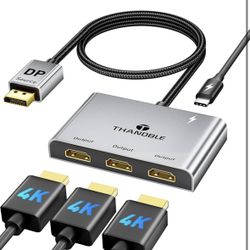 THANDBLE DisplayPort To HDMI Splitter For Multi Monitor Adapter, HDMI Splitter Extended Display 1 In 3 Out MST Hub (4K@60Hz) For Extended Or Cloned Di