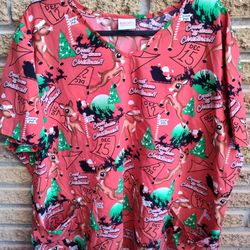 Rudolph The Red-Nosed Reindeer Woman Size XL Scrub Blouse