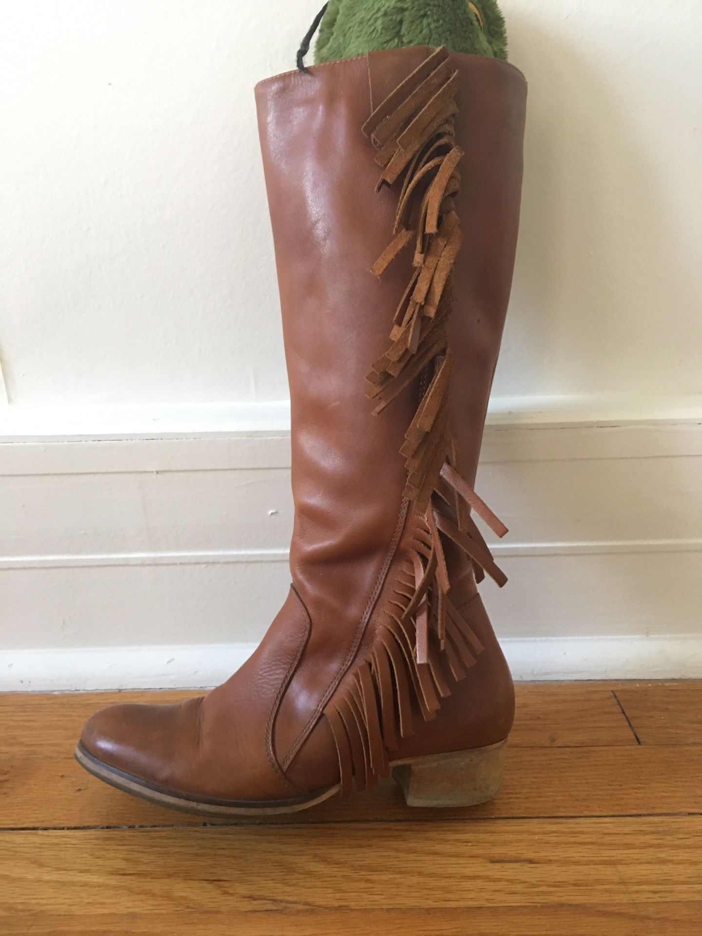 US 7 / EUR 37 Leather Riding Boots with Fringe