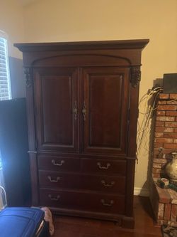 Dark Cherry Wood Armoire with Drawers