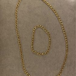 Gold Stainless steel Set Necklace and bracelet