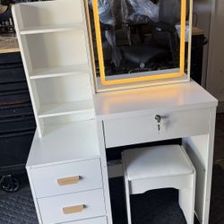  Vanity Desk with Mirror and LED Lights