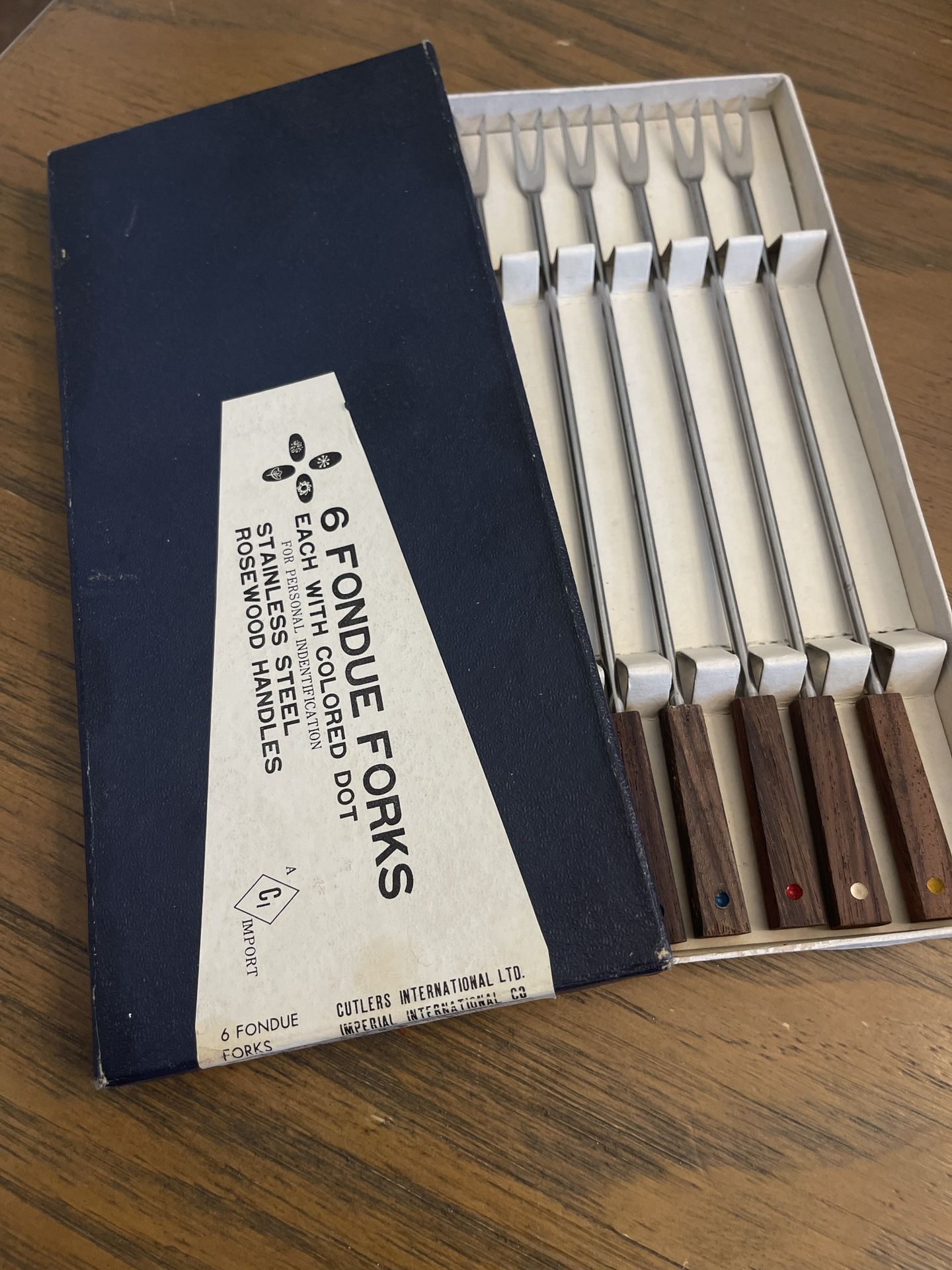 Vintage Stainless Steel Fondue Forks set of 6 Cue Stick Colors Japan