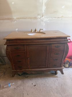 Large wooden stone bathroom sink