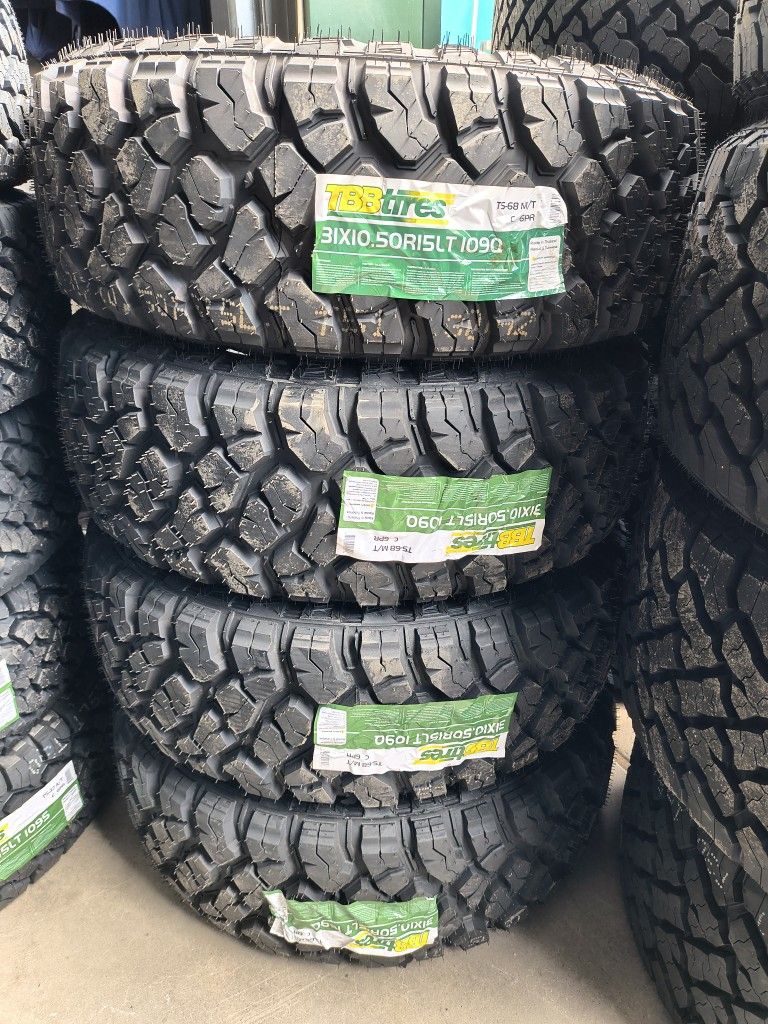 31/10.50/15 TBB Mud Terrain Tires Installed And Balanced/ Instaladas Y Balanceadas 