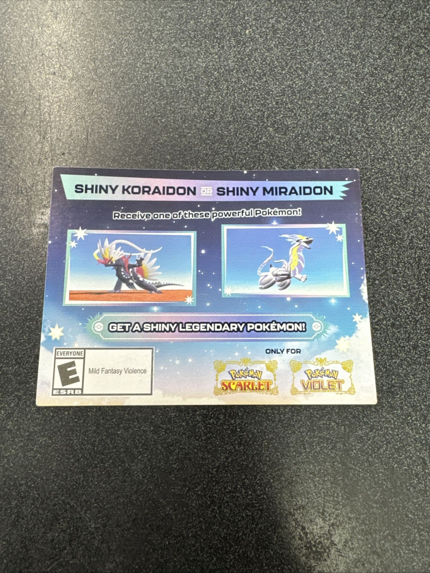 POKÉMON SHINY MIRAIDON OR SHINY KORAIDON CODE