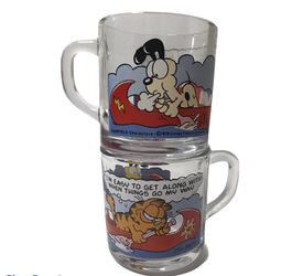 1978 Vintage McDonalds Garfield & Odie Glass Mug Coffee Cups Canoe NICE!!