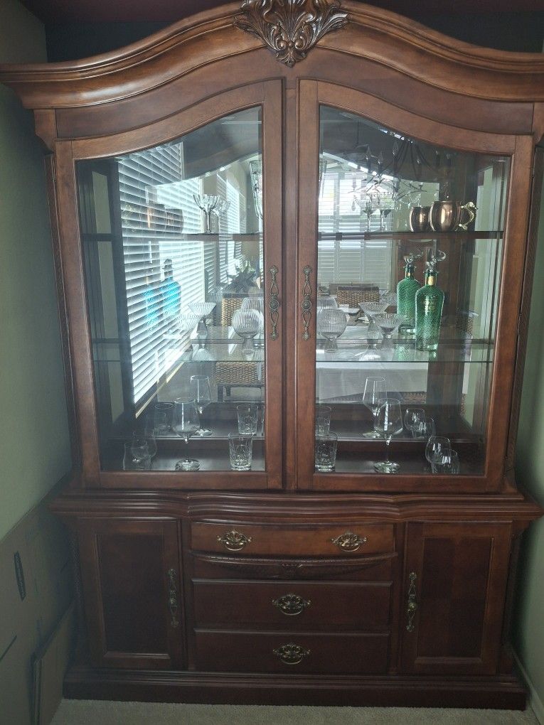 Large Wood And Glass China Cabinet 