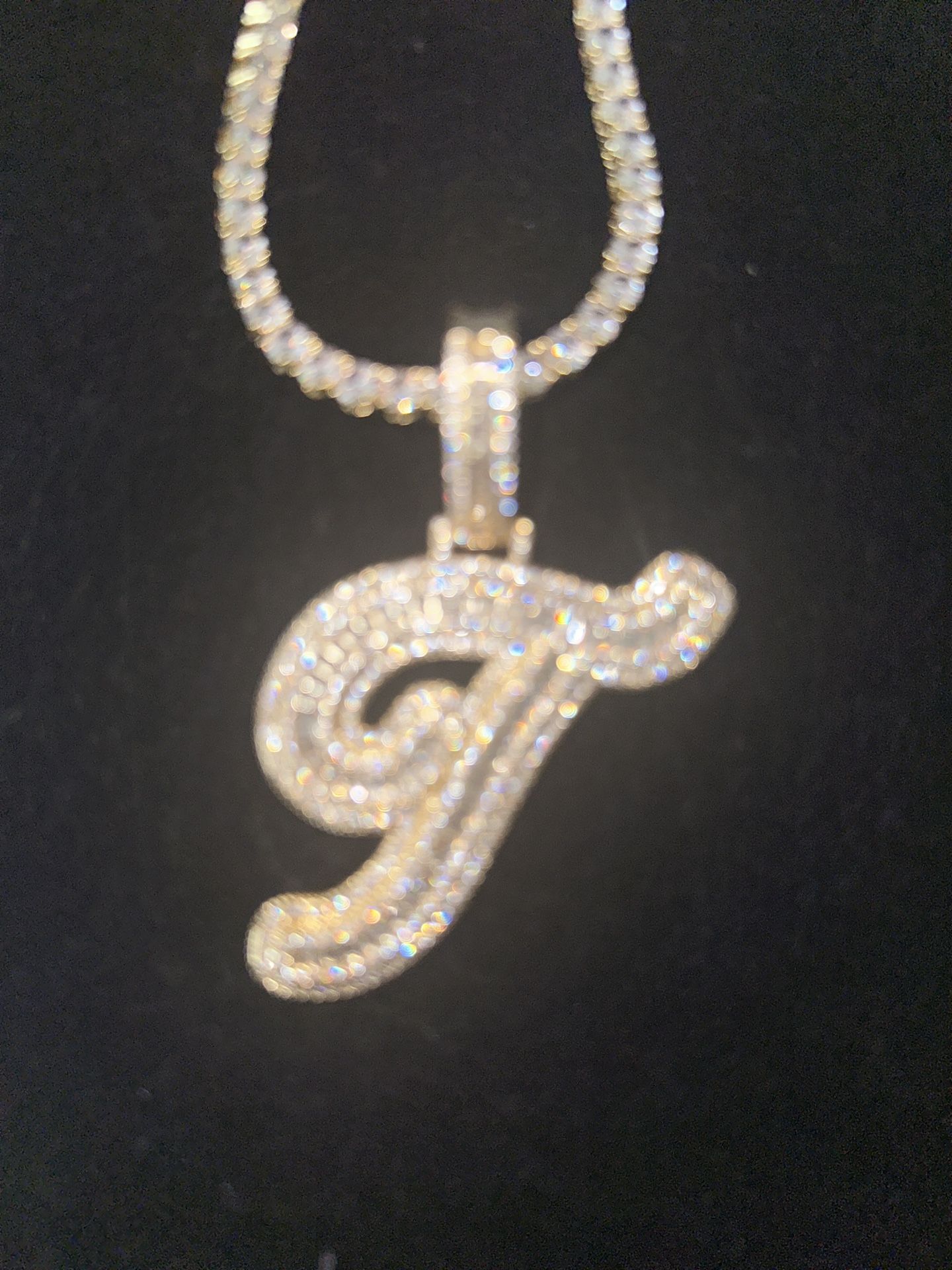 18 k Gold Plated T Pendant & Tennis Chain 