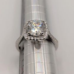 2CT Moissanite Diamond Alternative Halo Ring, Cathedral ,18k White Gold-Plated Over 925 Sterling Silver 