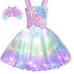 Girls Mermaid Costume Tutu Led Light Up Halloween Dress 