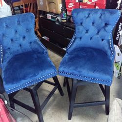 2 Bar Chair / Stool Blue Suede As