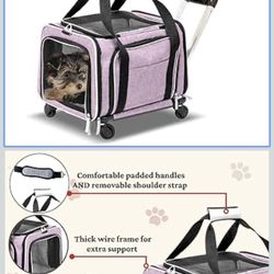 Airline Approved Expandable Premium Pet Carrier on Wheels- Two Sided Rolling Carrier- Designed for Dogs & Cats- Extra Spacious Soft Lined Carrier! - P