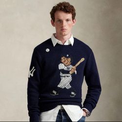 Polo Ralph Lauren NY Yankees Home Run Bear Wool Navy Sweater X-Large