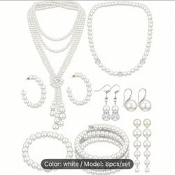 8pcs/set Faux Pearl Jewelry Set