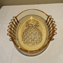 VTG Tiara Indiana Glass Serving Dish Pineapple Yellow Mist Heavy 4 lbs 12 oz