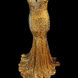 Amazing Morilee Gold Studied Mermaid Dress Prom Cocktail