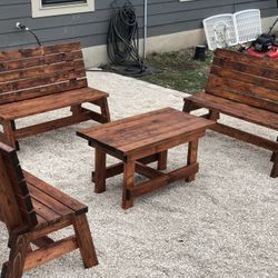 Handcrafted Wooden Bench Set