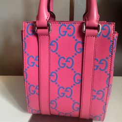 Gucci Hot Pink GG Mini Tote With Blue Logo