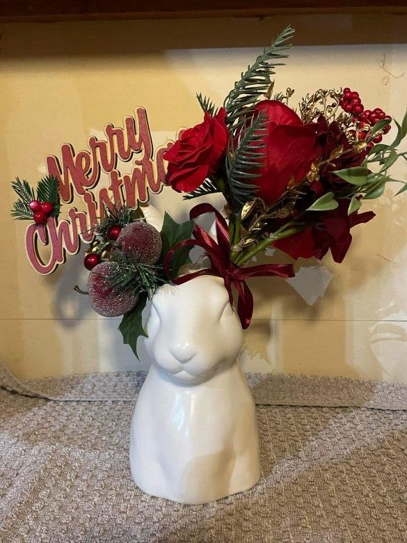 Bunny Vase With Holiday Flowers