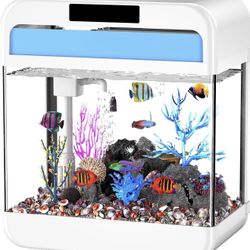 Fish Tank Aquarium 2.2 Gallon with Adjustable 3 Color Light Bead Self Cleaning 3 in 1 Pump with Filteration, Oxygenation, Water Circulation Triple Fun